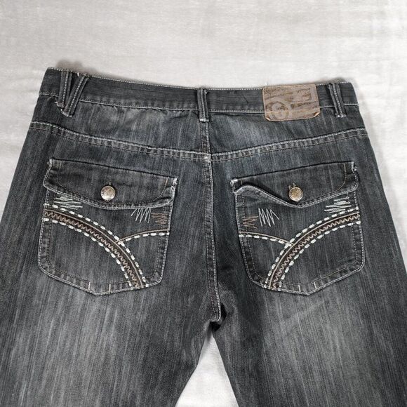 Vintage Jinzu Denim Jeans Mens 36x32 Straight Fit Flap Pocket Distress Blue Y2K - Picture 5 of 12